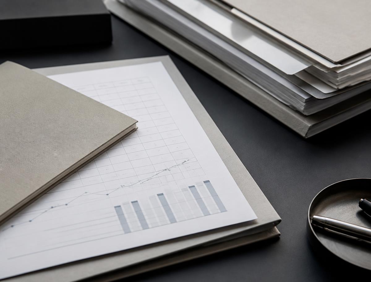 Documents financiers et chemises classés sur un bureau